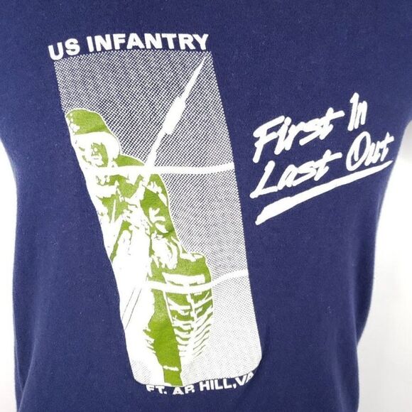 US Army Infantry T Shirt Vintage 80s First In Last Out Training Fort AP Hill - Picture 2 of 6